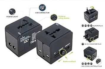 Universal Travel Adapter Dual USB Charger Port for International Travel Worldwide Charger Socket Plug for Phone Laptop Digital Camera for EU Europe UK USA (Black)