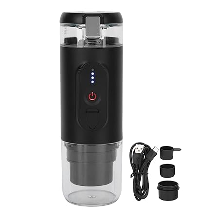 Mini Coffee Maker, Portable Coffee Maker with USB Charging, Travel Coffee Machine, Compatible with Capsule and Floor for Outdoor Car Office
