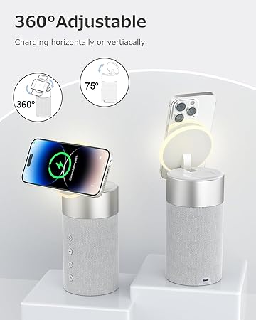 Bluetooth Speaker with Night Light - 3 in 1 Mag-Safe Wireless Charger for iPhone 16/15/14/13/12 Series, AirPods Pro/3/2,Gifts for Men& Women