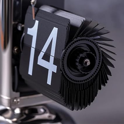 Metal Flip Desk Clock (Black), Retro Vintage Design Auto Flip Clock Desk Clock Table Clock Large Number Battery Powered Internal Gear Operated - Analog, 8.3 Inch (Black)