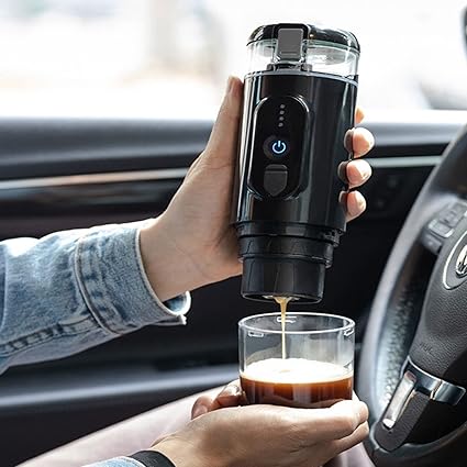 Mini Coffee Maker, Portable Coffee Maker with USB Charging, Travel Coffee Machine, Compatible with Capsule and Floor for Outdoor Car Office