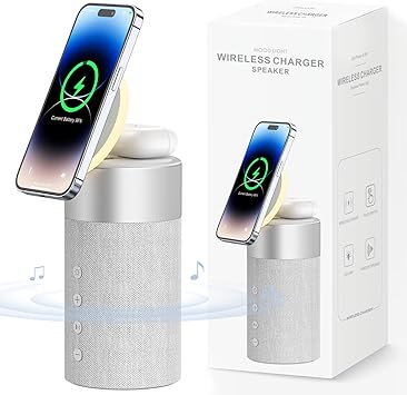 Bluetooth Speaker with Night Light - 3 in 1 Mag-Safe Wireless Charger for iPhone 16/15/14/13/12 Series, AirPods Pro/3/2,Gifts for Men& Women