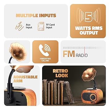 BT12 Classic Retro Wireless BT Speaker with FM/USB/AUX in & Hands Free Calling (5W RMS Output)