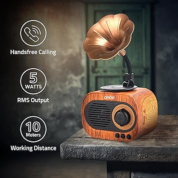 BT12 Classic Retro Wireless BT Speaker with FM/USB/AUX in & Hands Free Calling (5W RMS Output)