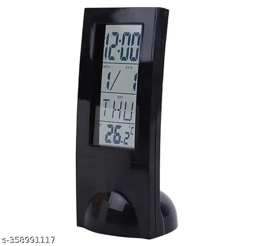 able Desk Digital Clock Transparent Display with Tempreature and Alarm Function Black Shelf Clock for Home and Office Decor