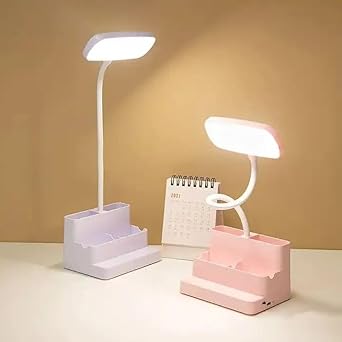 LED Desk Lamp with Pen Holder, Desk Light for Computer/Desktop - Rechargeable, Eye-Caring, Flexible Gooseneck - Bedside Table Lamp for Reading, Kids, Home, Office, Dorm
