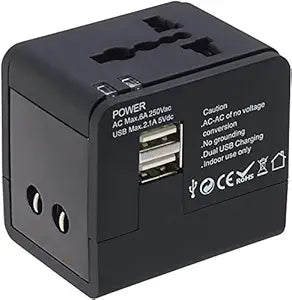 Universal Travel Adapter Dual USB Charger Port for International Travel Worldwide Charger Socket Plug for Phone Laptop Digital Camera for EU Europe UK USA (Black)