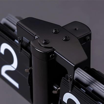 Metal Flip Desk Clock (Black), Retro Vintage Design Auto Flip Clock Desk Clock Table Clock Large Number Battery Powered Internal Gear Operated - Analog, 8.3 Inch (Black)