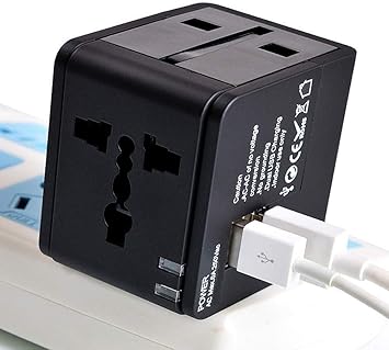 Universal Travel Adapter Dual USB Charger Port for International Travel Worldwide Charger Socket Plug for Phone Laptop Digital Camera for EU Europe UK USA (Black)
