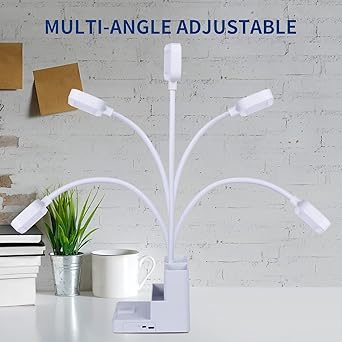 LED Desk Lamp with Pen Holder, Desk Light for Computer/Desktop - Rechargeable, Eye-Caring, Flexible Gooseneck - Bedside Table Lamp for Reading, Kids, Home, Office, Dorm