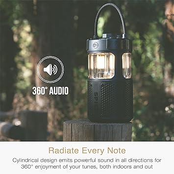audio lightSPKR Bluetooth Wireless Speaker w/Camping Lantern: 360° Audio, 3 Audio Modes, 2 Light Colors & Infinite Brightness Adjustment, IPX6 Waterproof for Indoor & Outdoor use (Midnight Black)