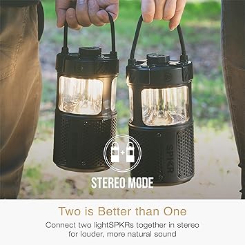 audio lightSPKR Bluetooth Wireless Speaker w/Camping Lantern: 360° Audio, 3 Audio Modes, 2 Light Colors & Infinite Brightness Adjustment, IPX6 Waterproof for Indoor & Outdoor use (Midnight Black)