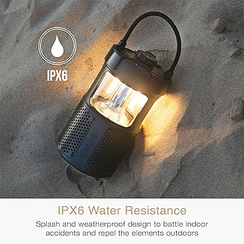 audio lightSPKR Bluetooth Wireless Speaker w/Camping Lantern: 360° Audio, 3 Audio Modes, 2 Light Colors & Infinite Brightness Adjustment, IPX6 Waterproof for Indoor & Outdoor use (Midnight Black)