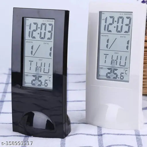 able Desk Digital Clock Transparent Display with Tempreature and Alarm Function Black Shelf Clock for Home and Office Decor
